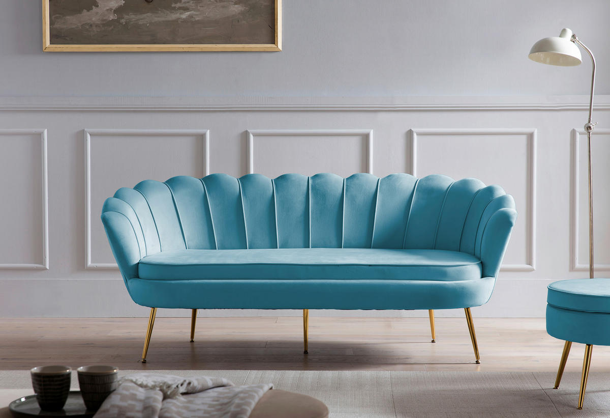 HOCKER in Textil Blau  - Blau/Goldfarben, MODERN, Textil/Metall (52/41/52cm) - Livetastic