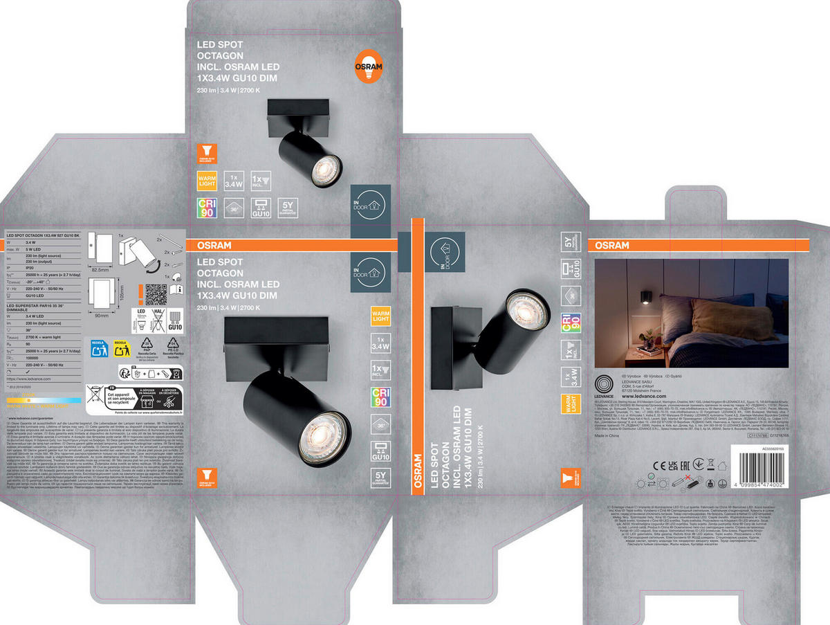 LED-STRAHLER 9/8,25/10,5 cm   - Schwarz, Basics, Metall (9/8,25/10,5cm) - Osram