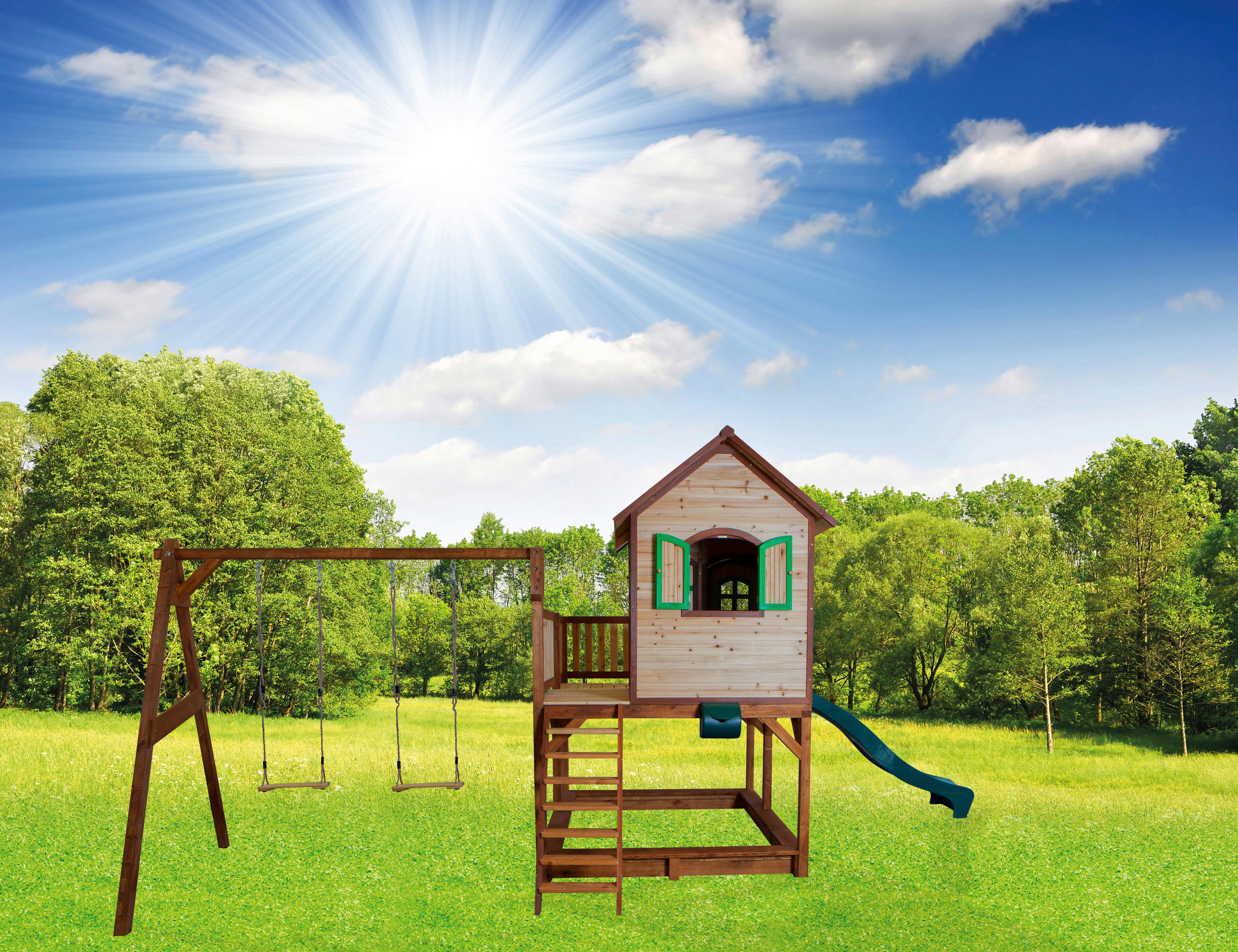 SPIELTURM 588/305/270 cm SPIELTURM AXI LIAM  - Braun, Basics, Holz (588/305/270cm) - Ambia Garden