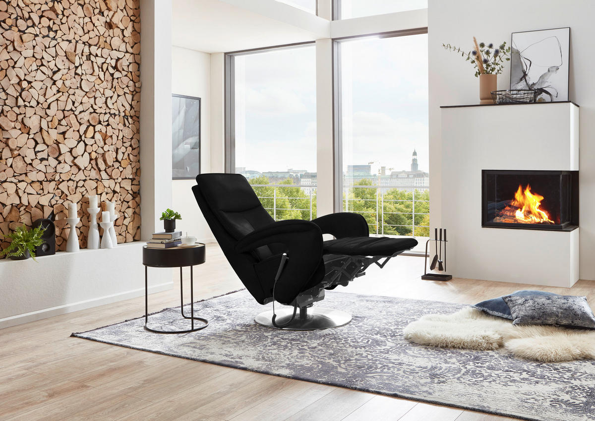 RELAXSESSEL in Leder Schwarz  - Chromfarben/Schwarz, Design, Leder/Metall (77/110/87cm) - Valdera