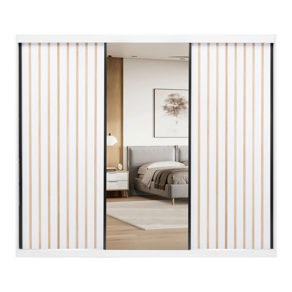 ORMAR S KLIZNIM VRATIMA bijela   - bijela/crna, Moderno, drvni materijal/metal (250/215/59,5cm) - P & B