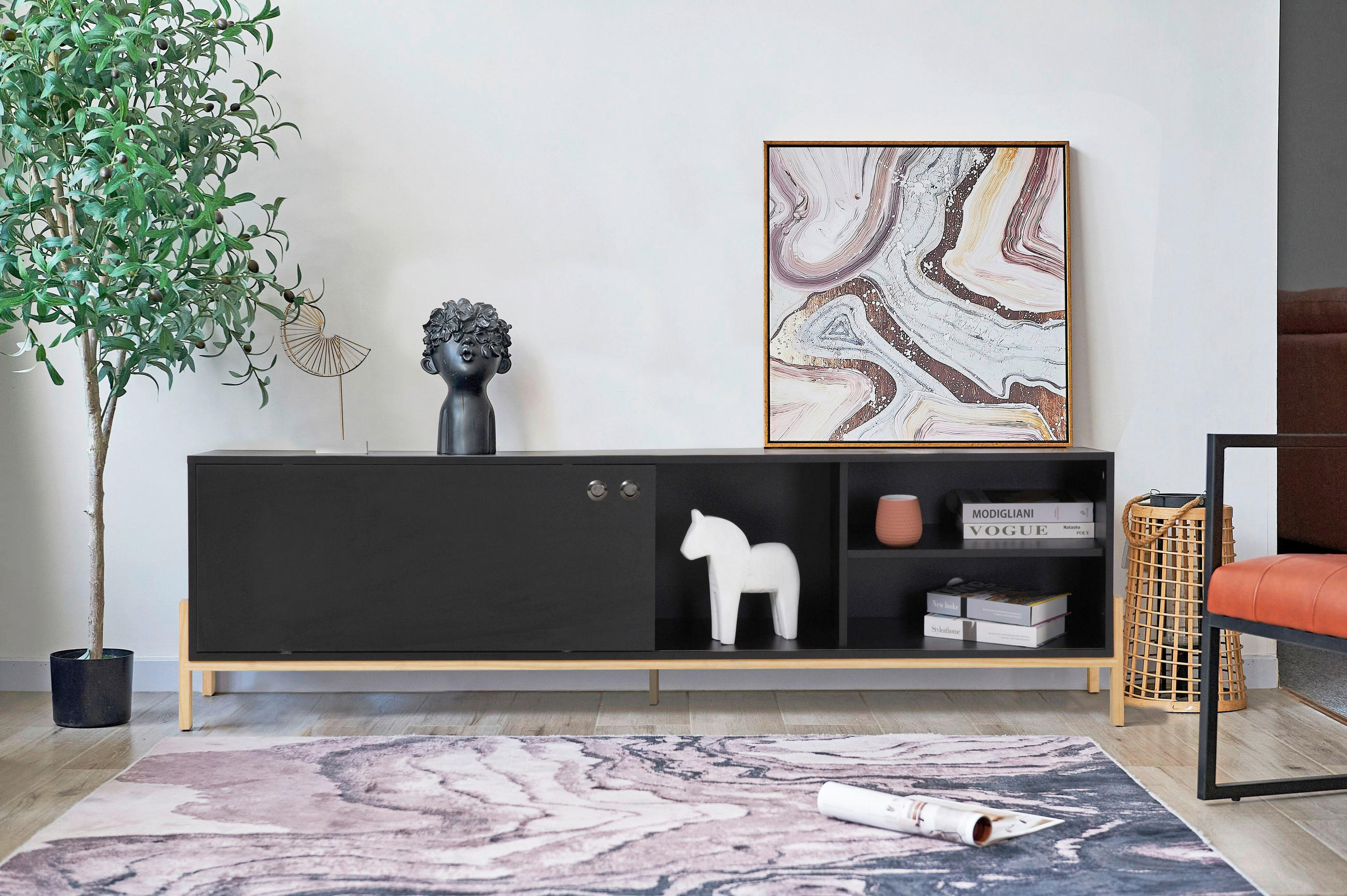 LOWBOARD  in 185/53,5/33,5 cm  - Schwarz/Naturfarben, Design, Holz/Holzwerkstoff (185/53,5/33,5cm) - Livetastic