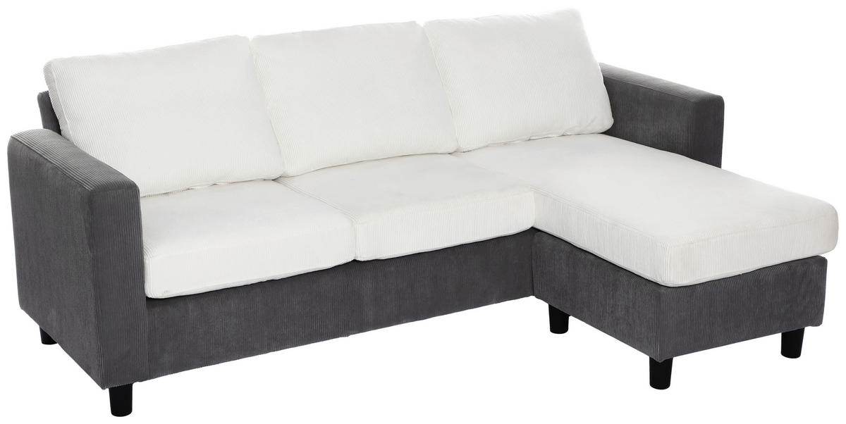 ECKSOFA Weiß Cord  - Dunkelgrau/Schwarz, Design, Kunststoff/Textil (198/135cm) - P & B