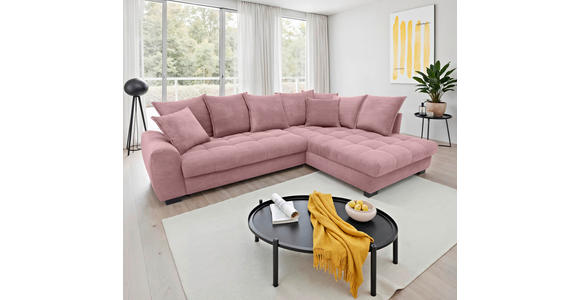 ECKSOFA Rosa Cord Rückenkissen, Armlehnenkissen, Bettkasten, Schlaffunktion, Rücken echt, Liegefläche im Originalstoff  - Schwarz/Rosa, KONVENTIONELL, Kunststoff/Textil (304/212cm) - Carryhome