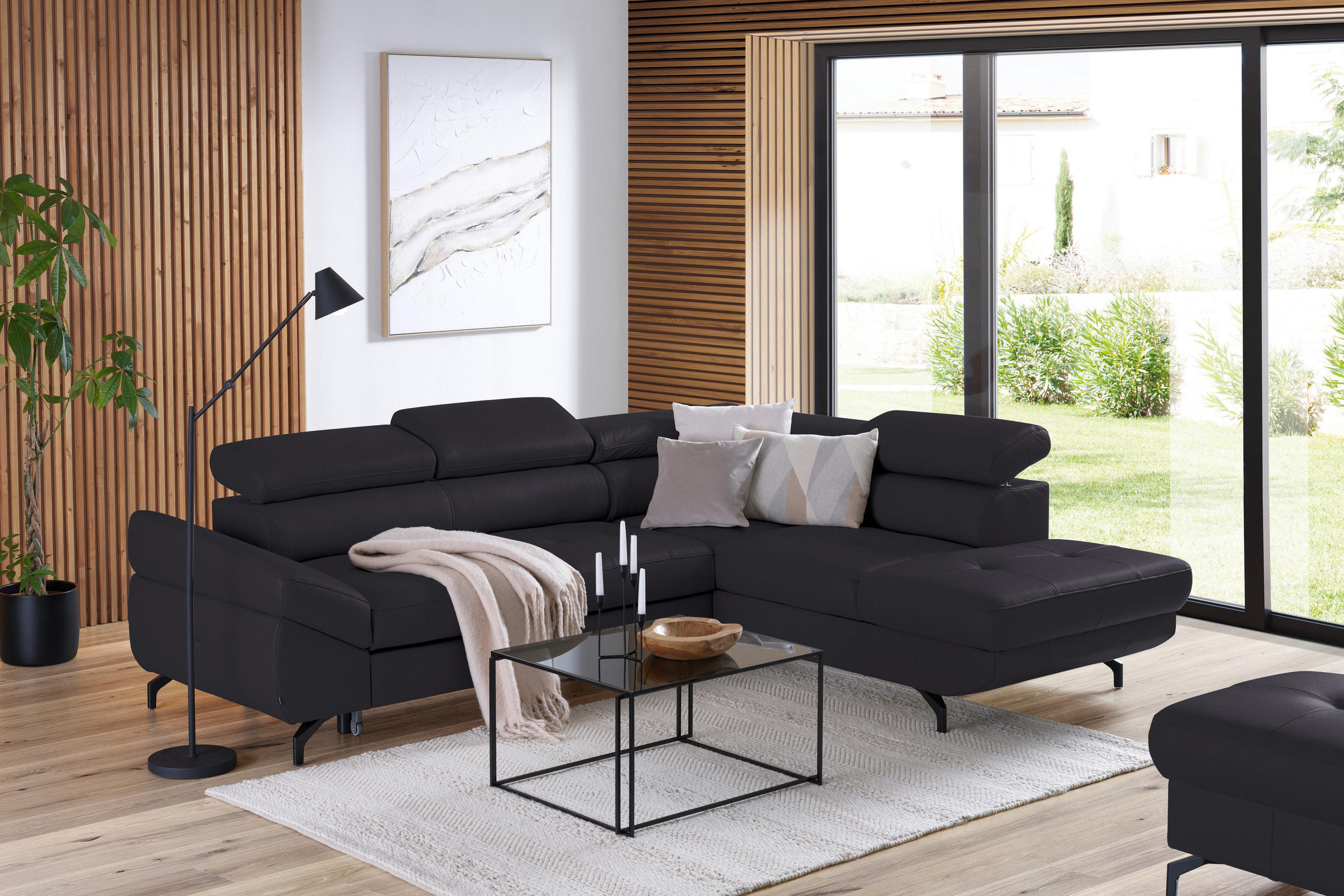 ECKSOFA in Echtleder Dunkelbraun  - Dunkelbraun/Schwarz, Design, Leder/Metall (270/220cm) - Novel