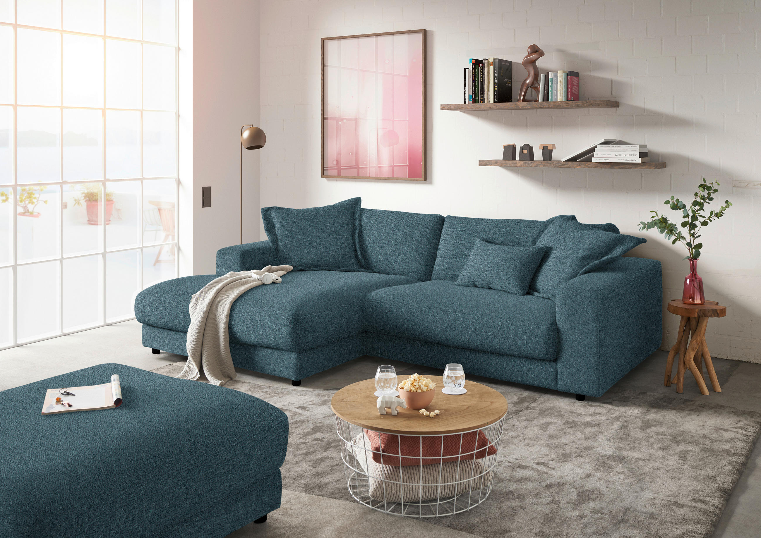 ECKSOFA in Flachgewebe Petrol  190/270 cm  - Petrol/Schwarz, Design, Kunststoff/Textil (190/270cm) - Lomoco
