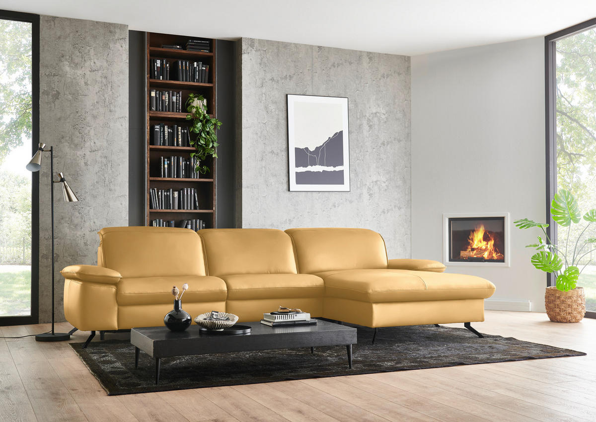 ECKSOFA  Echtleder Gelb  - Gelb/Schwarz, Design, Leder/Metall (307/169cm) - Beldomo Premium