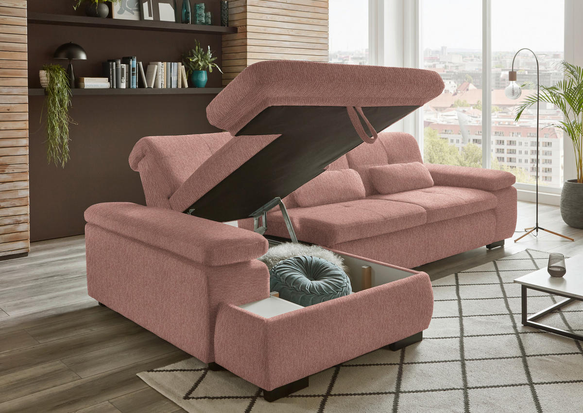 ECKSOFA in Flachgewebe Orange  - Schwarz/Orange, Design, Textil/Metall (174/297cm) - Beldomo Style