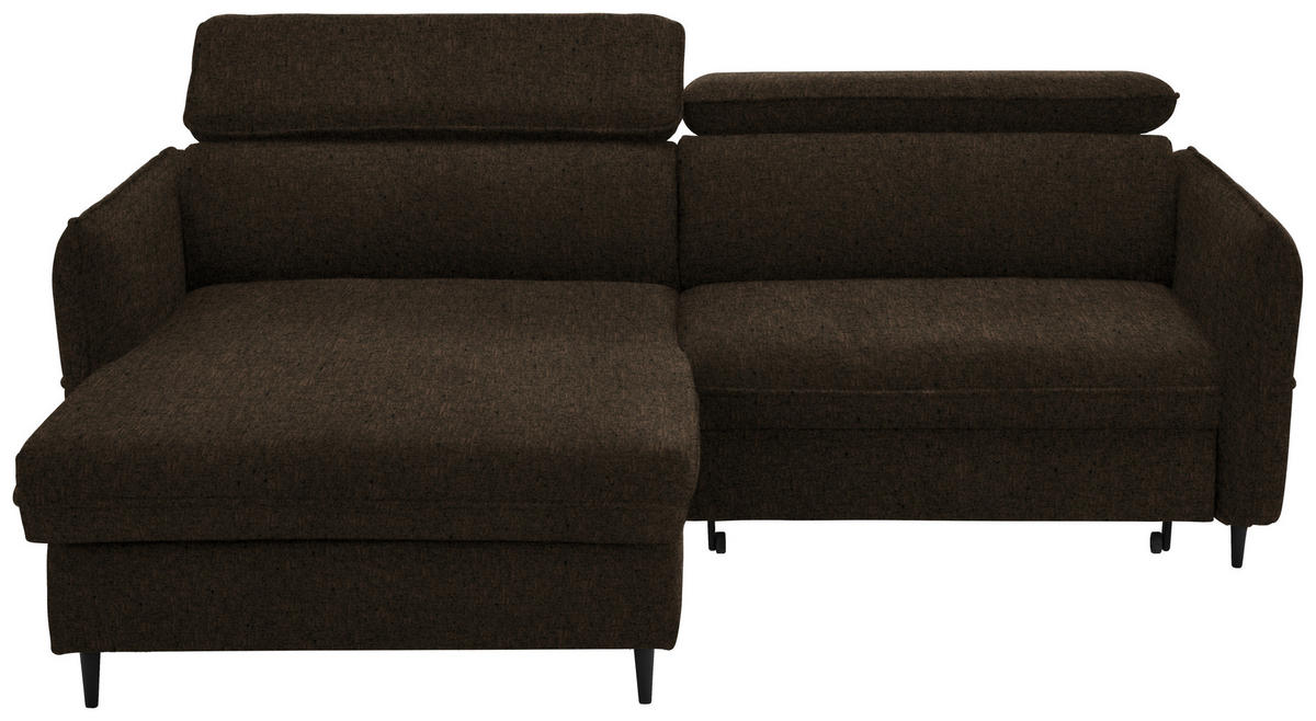ECKSOFA in Samt Dunkelbraun  - Dunkelbraun/Schwarz, Design, Holz/Textil (185/232cm) - Stylife