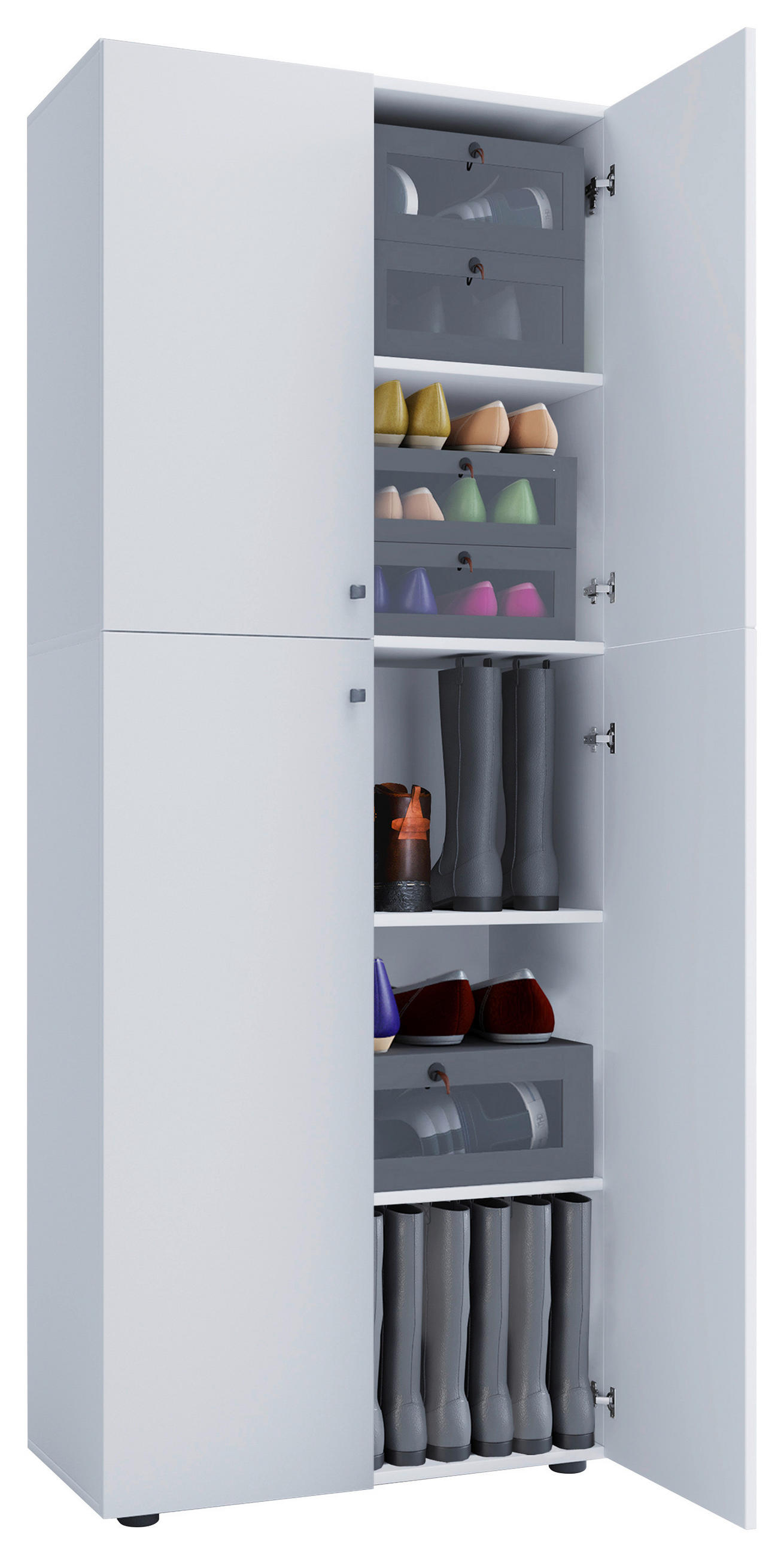 SCHUHSCHRANK in 70/182/37 cm - Silberfarben/Schwarz, KONVENTIONELL, Holzwerkstoff/Kunststoff (70/182/37cm) - MID.YOU