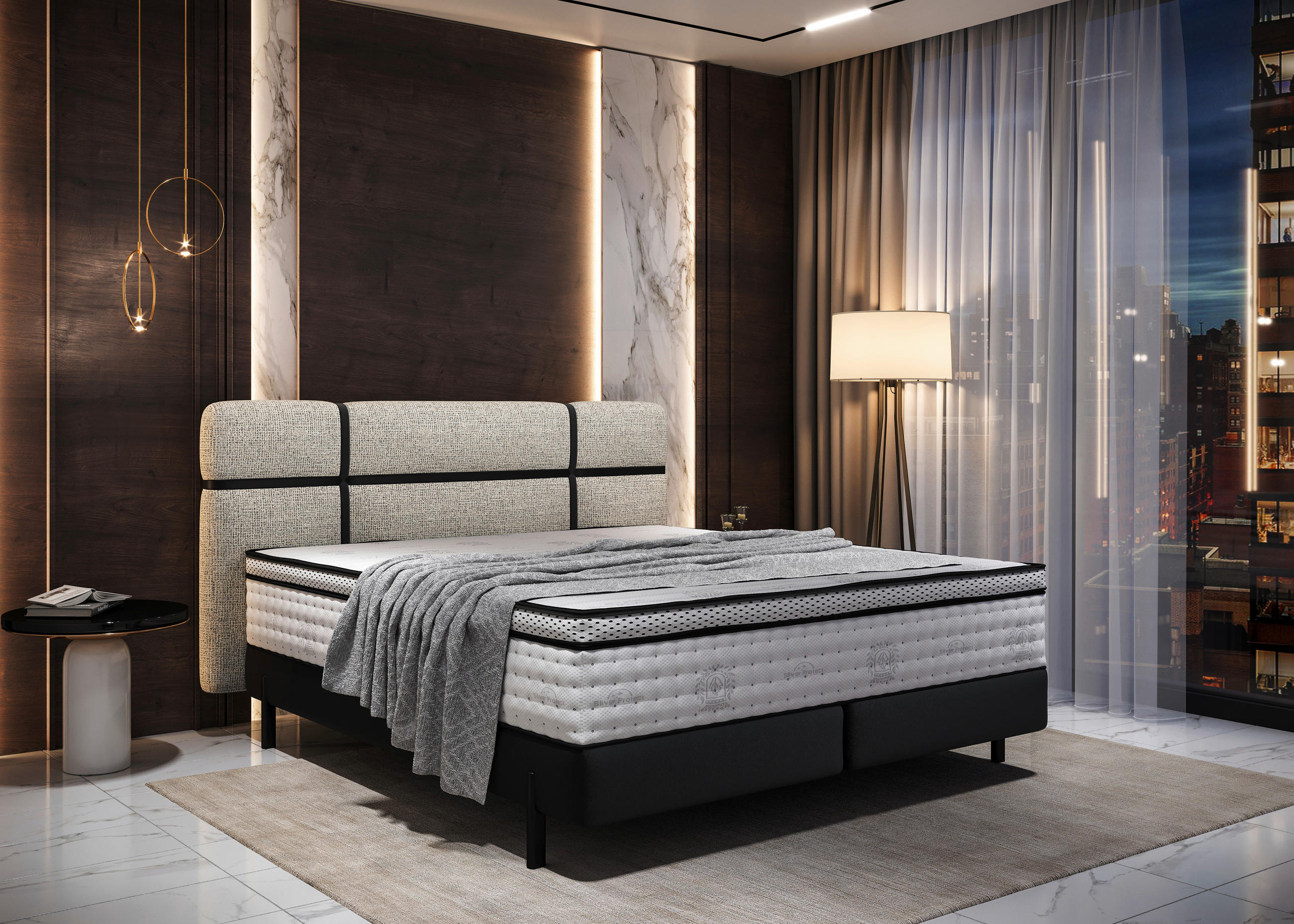 BOXSPRINGBETT 140/200 cm  in Anthrazit, Creme  - Anthrazit/Creme, Design, Textil/Metall (140/200cm) - Esposa