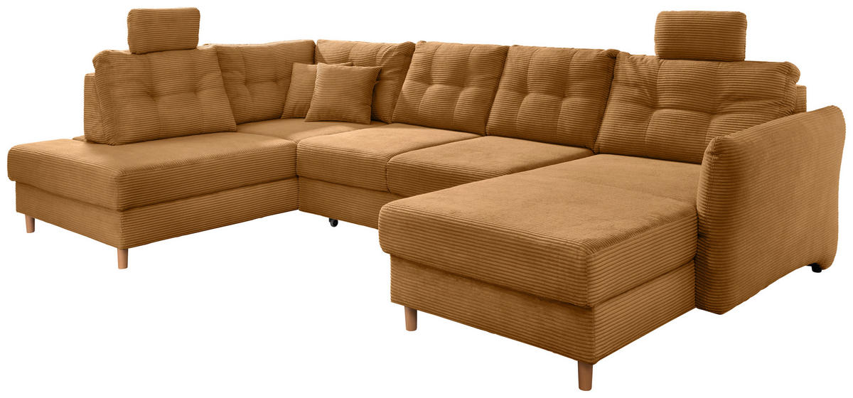 WOHNLANDSCHAFT in Cord Goldfarben  - Goldfarben/Naturfarben, Modern, Holz/Textil (206/338-352/176cm) - Livetastic