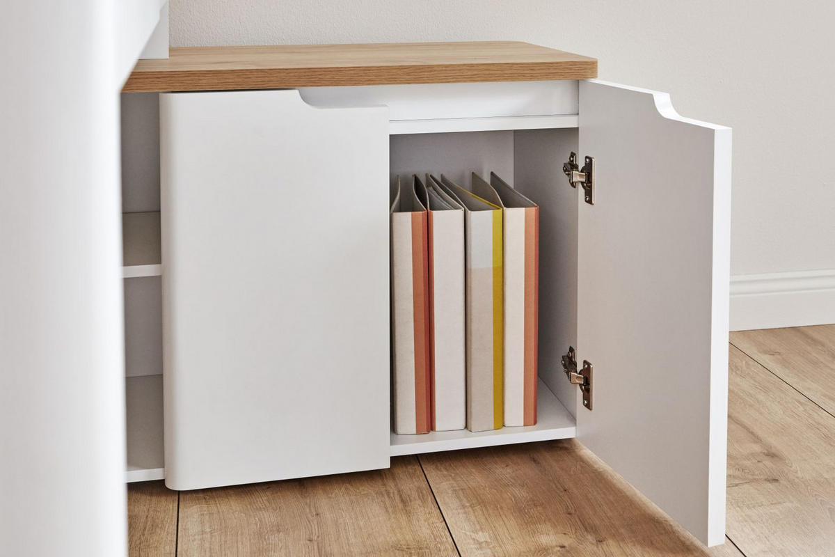 ECKSCHREIBTISCH 140/118/76 cm  in Weiß, Eichefarben  - Eichefarben/Weiß, KONVENTIONELL, Holzwerkstoff (140/118/76cm)
