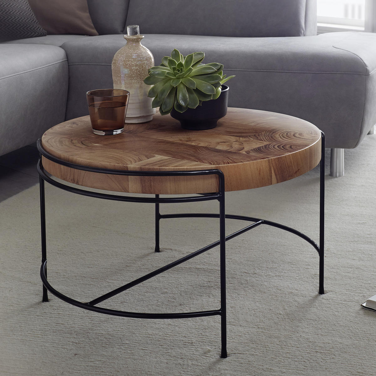 TABLE BASSE in Holz 62/62/40 cm  - noir/couleur d'acacia, Konventionell, métal/bois (62/62/40cm) - MID.YOU