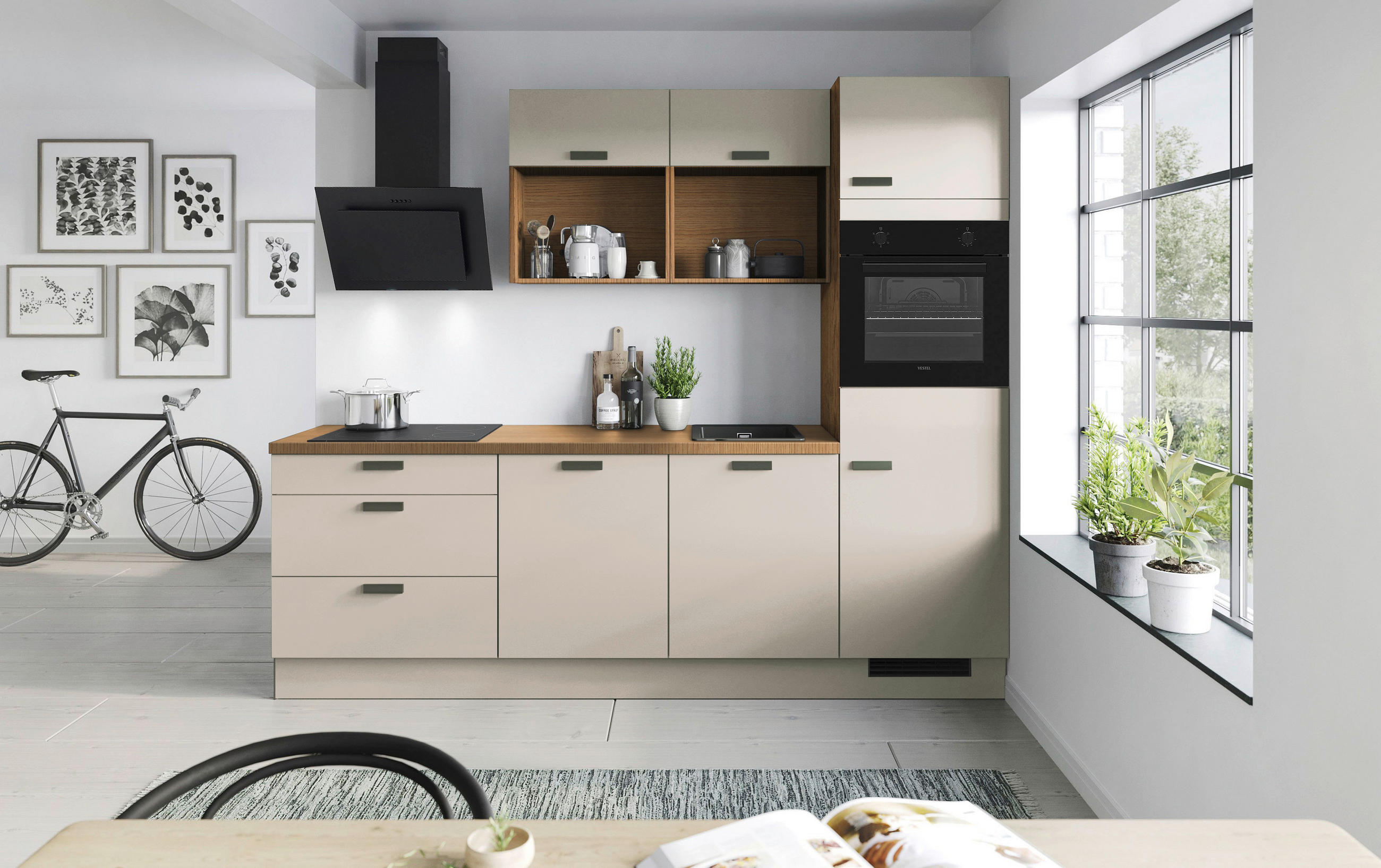 KUHINJSKI BLOK BREZ APARATOV - črna/barve hrasta, Basics, kovina/leseni material (260cm) - Venda