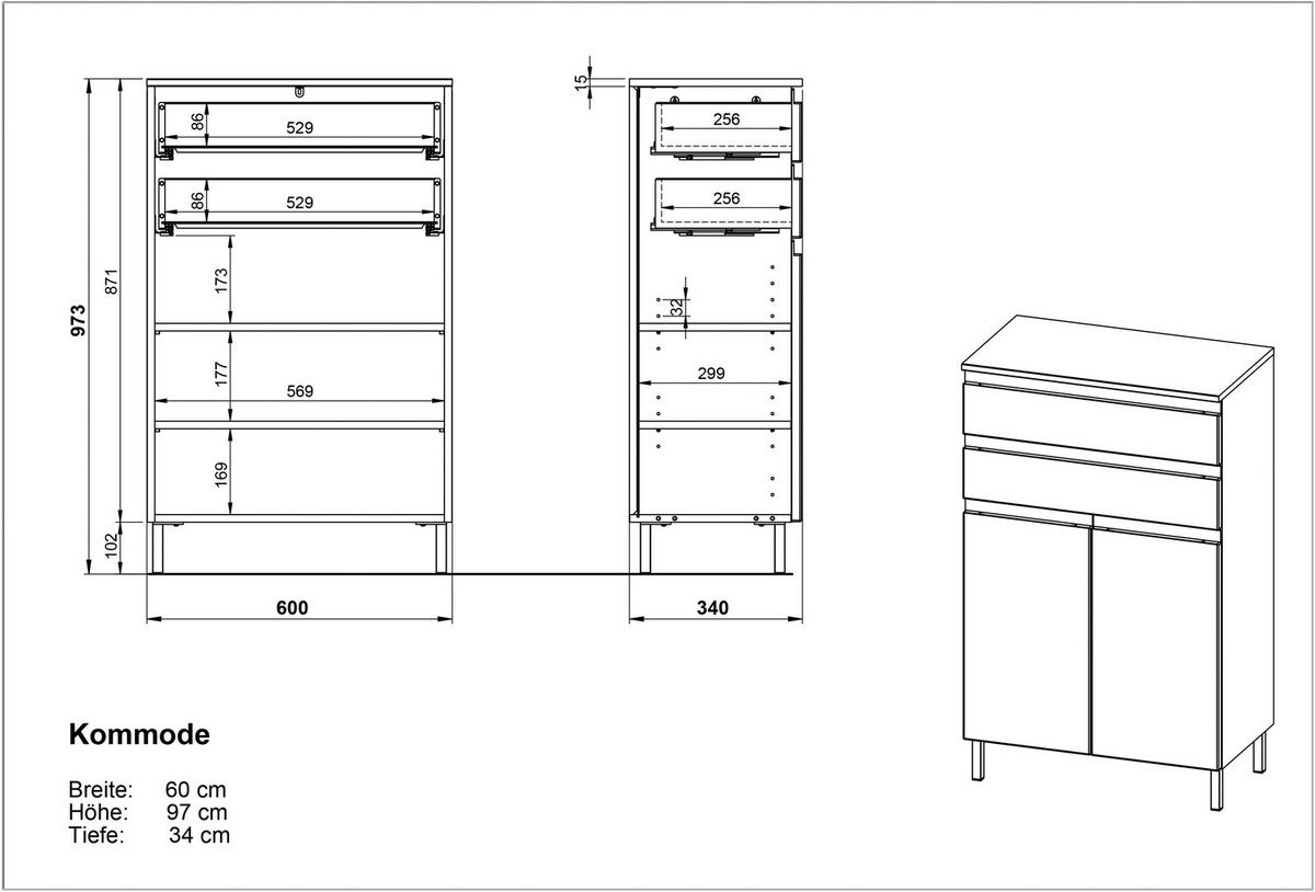 MIDISCHRANK 60/97/34 cm  - Chromfarben/Eichefarben, MODERN, Holzwerkstoff/Metall (60/97/34cm) - Germania