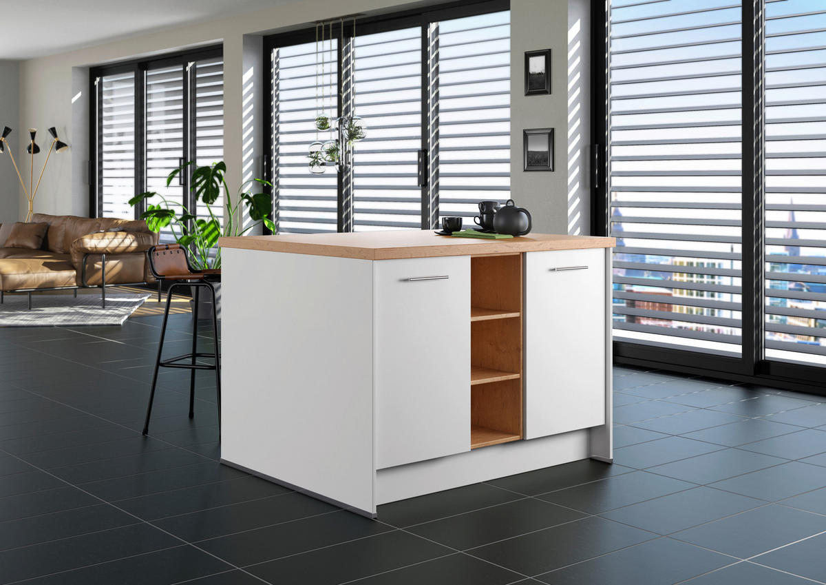 KÜCHENINSEL 123,4/91,8/96,6 cm  in Weiß, Eichefarben  - Edelstahlfarben/Eichefarben, Basics, Holzwerkstoff/Metall (123,4/91,8/96,6cm) - Impuls