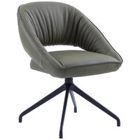 ARMLEHNSTUHL  Sitzfläche 360° drehbar, automatische Rückholfunktion  Echtleder  - Schwarz/Graugrün, Design, Leder/Metall (61/81/66cm) - Dieter Knoll