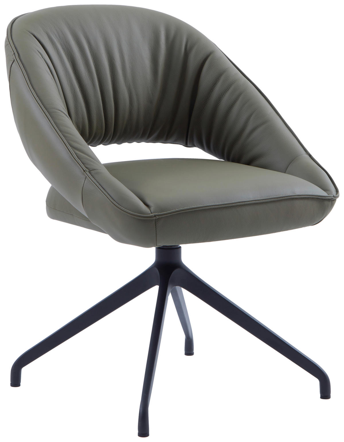 ARMLEHNSTUHL  Sitzfläche 360° drehbar, automatische Rückholfunktion  Echtleder  - Schwarz/Graugrün, Design, Leder/Metall (61/81/66cm) - Dieter Knoll