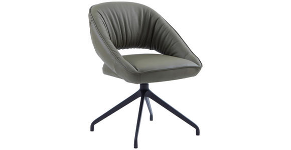 ARMLEHNSTUHL  Sitzfläche 360° drehbar, automatische Rückholfunktion  Echtleder  - Schwarz/Graugrün, Design, Leder/Metall (61/81/66cm) - Dieter Knoll