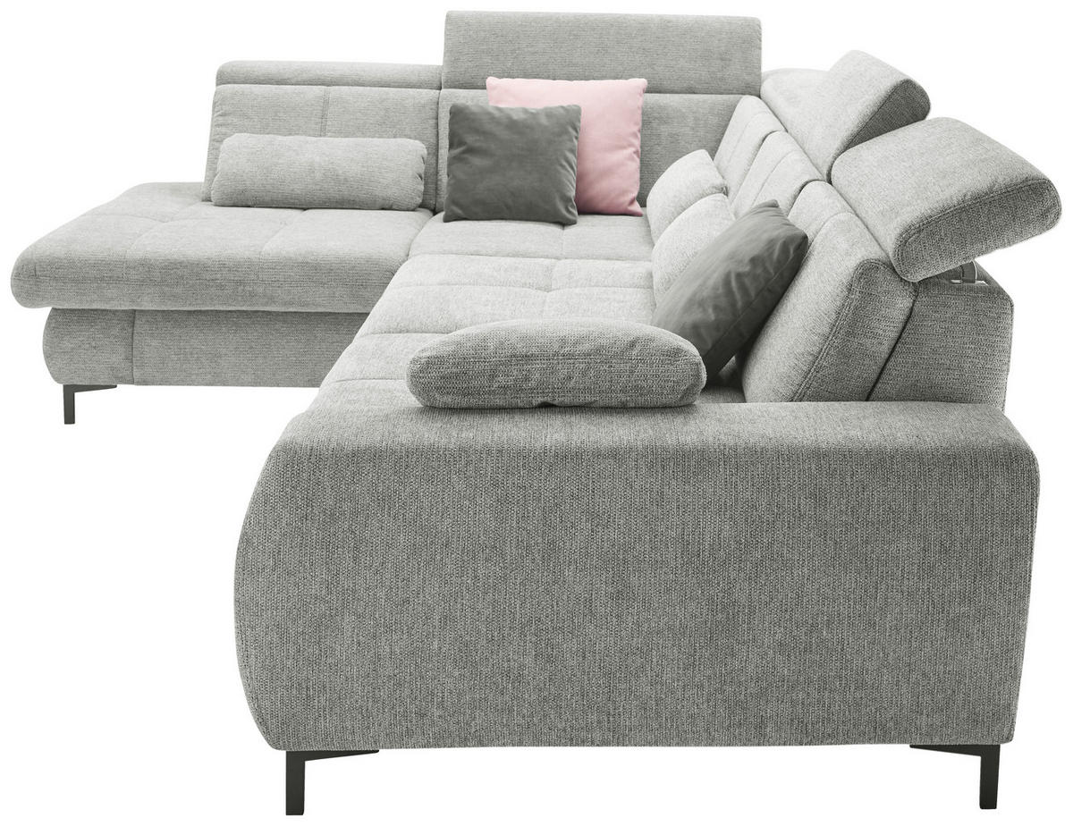 ECKSOFA Hellgrau Webstoff  - Hellgrau/Schwarz, KONVENTIONELL, Textil/Metall (220/314cm) - SetOne by Musterring