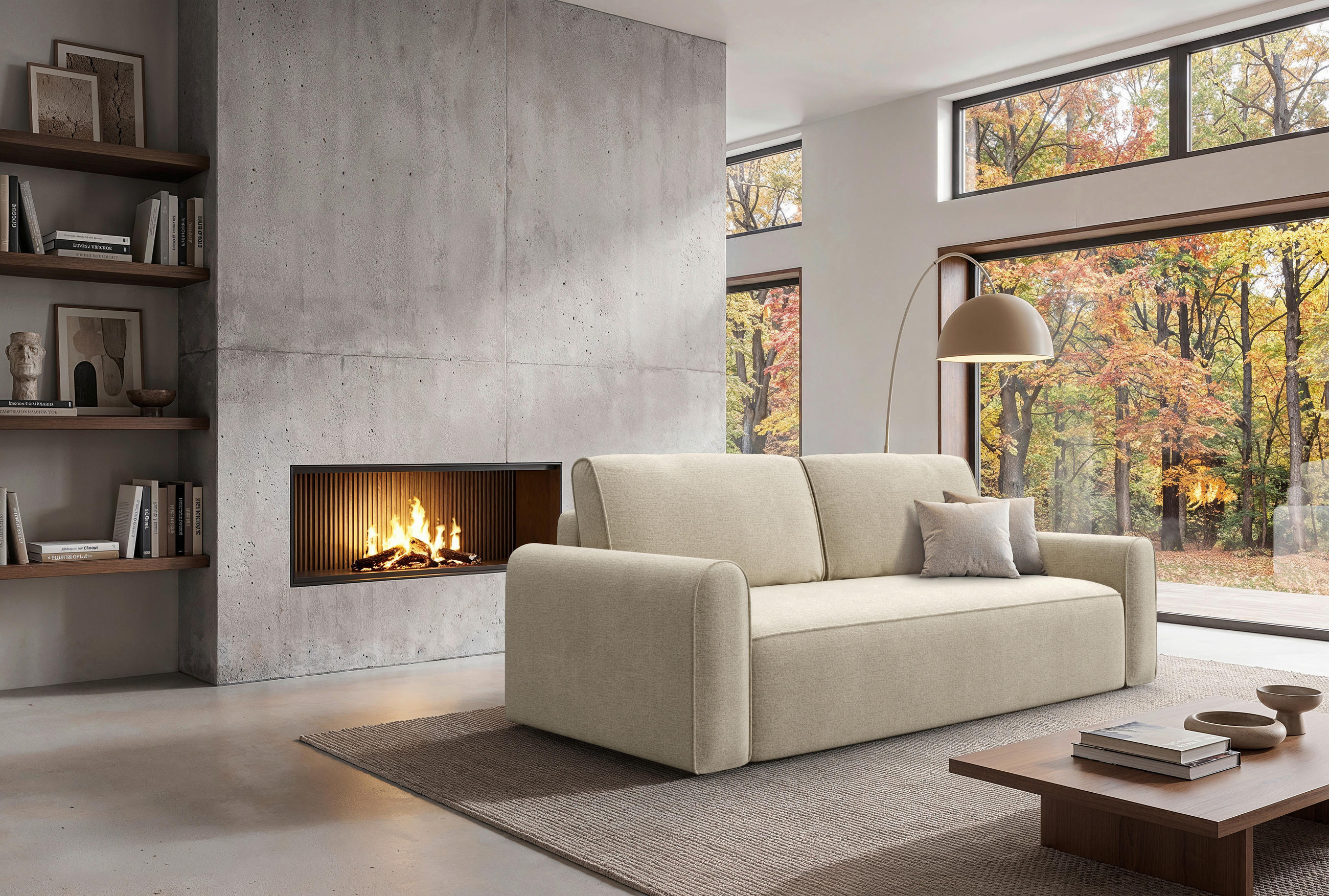 SCHLAFSOFA PIEMONTE in Chenille Beige  - Beige/Schwarz, MODERN, Holz/Holzwerkstoff (240/92/103cm) - Livetastic