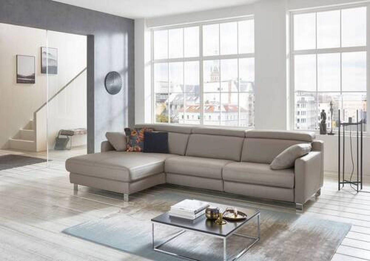ECKSOFA in Echtleder Grau  - Chromfarben/Grau, Design, Leder/Metall (176/321cm) - Valdera