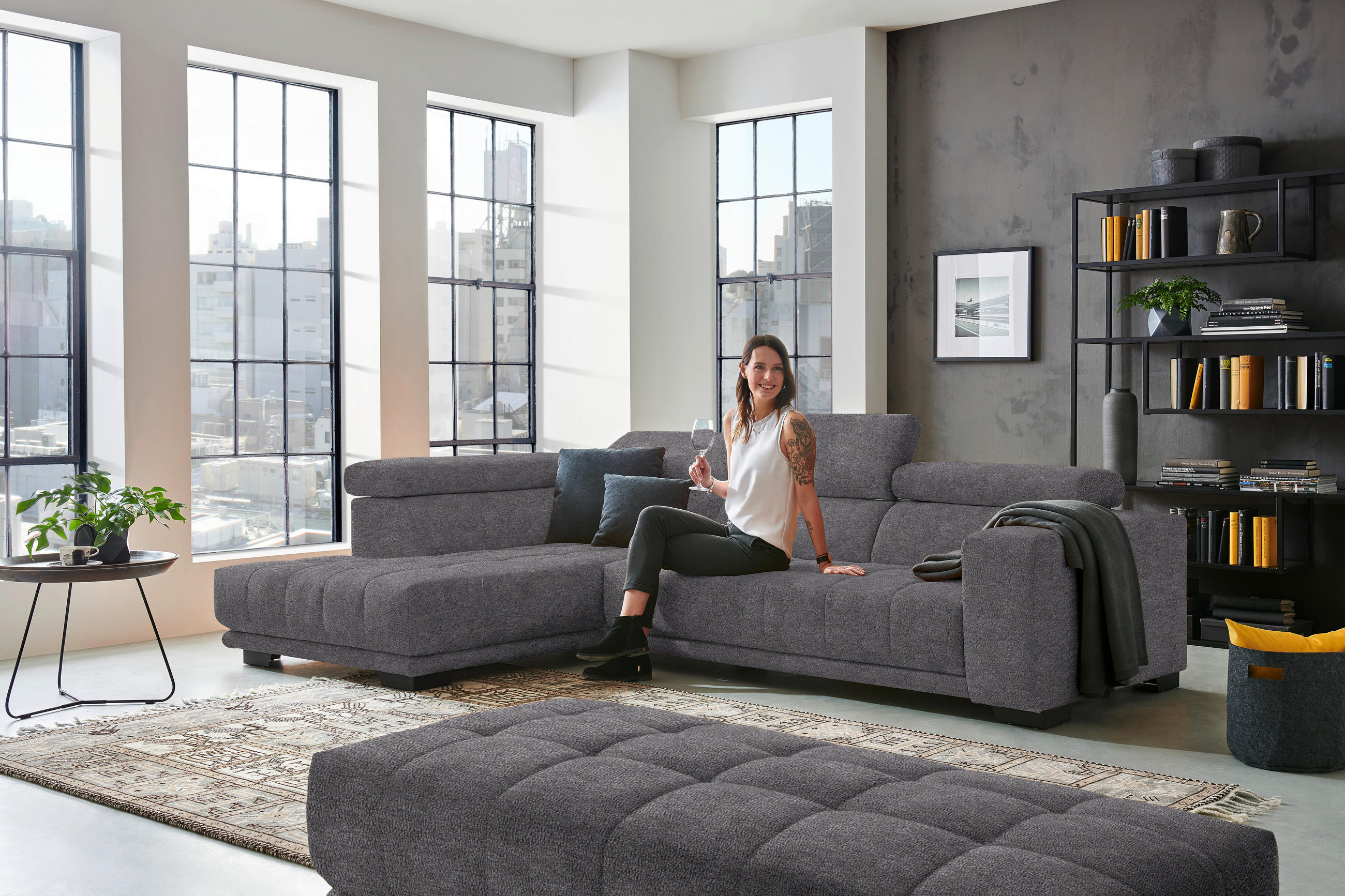 ECKSOFA in Mikrofaser Grau  - Schwarz/Grau, Design, Textil/Metall (207/301cm) - Xora
