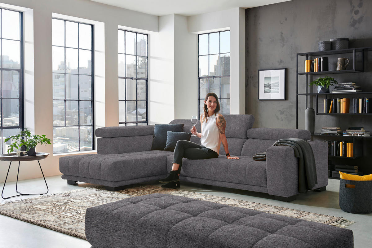 ECKSOFA in Mikrofaser Grau  - Schwarz/Grau, Design, Textil/Metall (207/301cm) - Xora