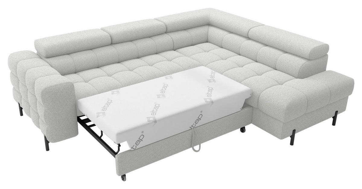 ECKSOFA FERUCCE Grau Teddystoff Bettkasten, Kopfteilverstellung  - Schwarz/Grau, Design, Textil/Metall (276/200cm) - MID.YOU