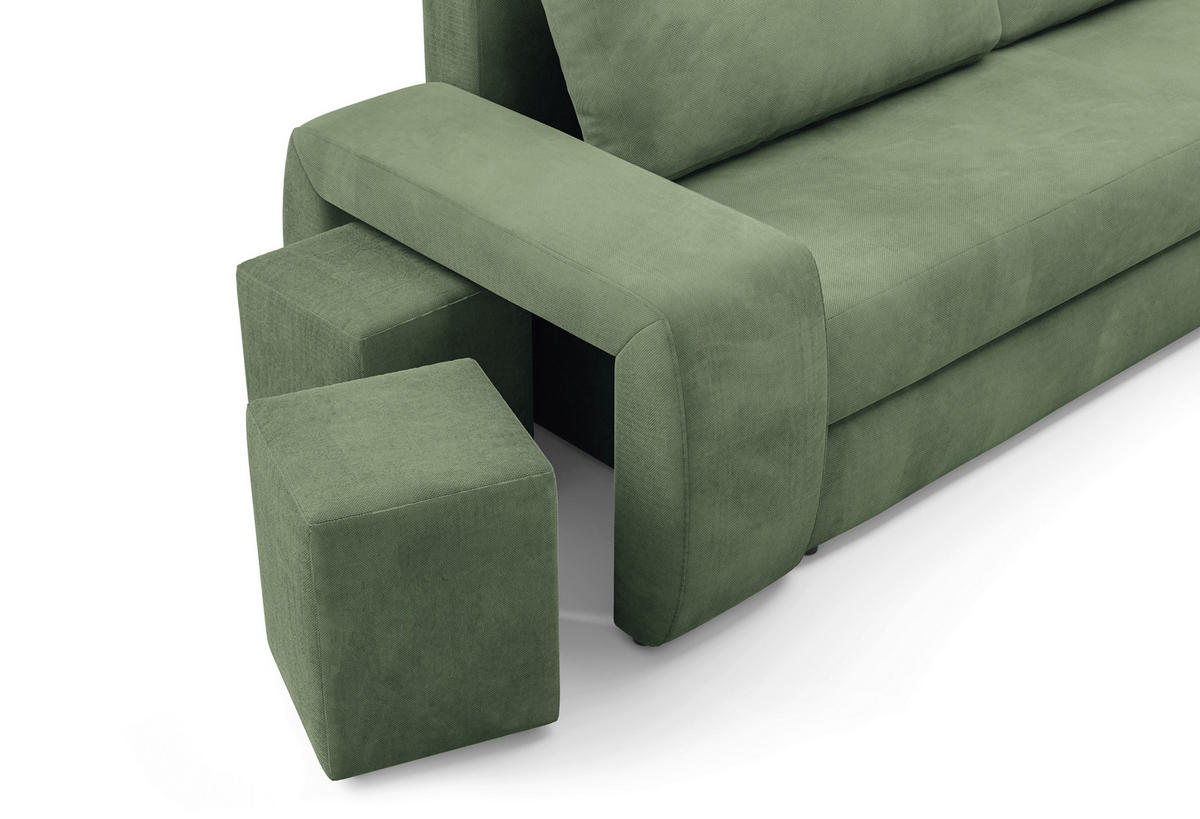 SCHLAFSOFA INES in Plüsch Grün  - Schwarz/Grün, Design, Kunststoff/Textil (258/98/95cm) - Livetastic