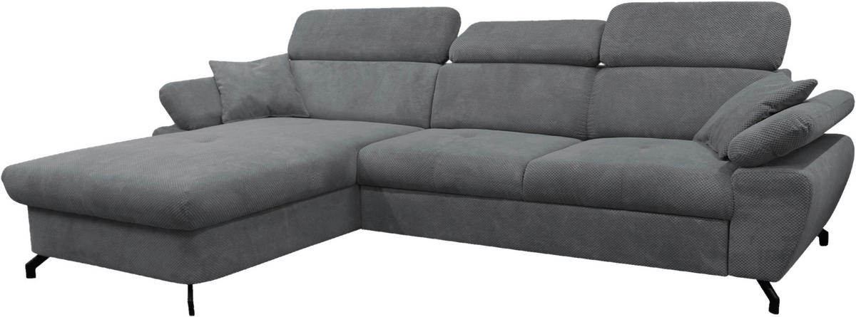 ECKSOFA OMEGA in Chenille Dunkelgrau  186/280 cm  - Dunkelgrau/Schwarz, Design, Textil/Metall (186/280cm) - MID.YOU