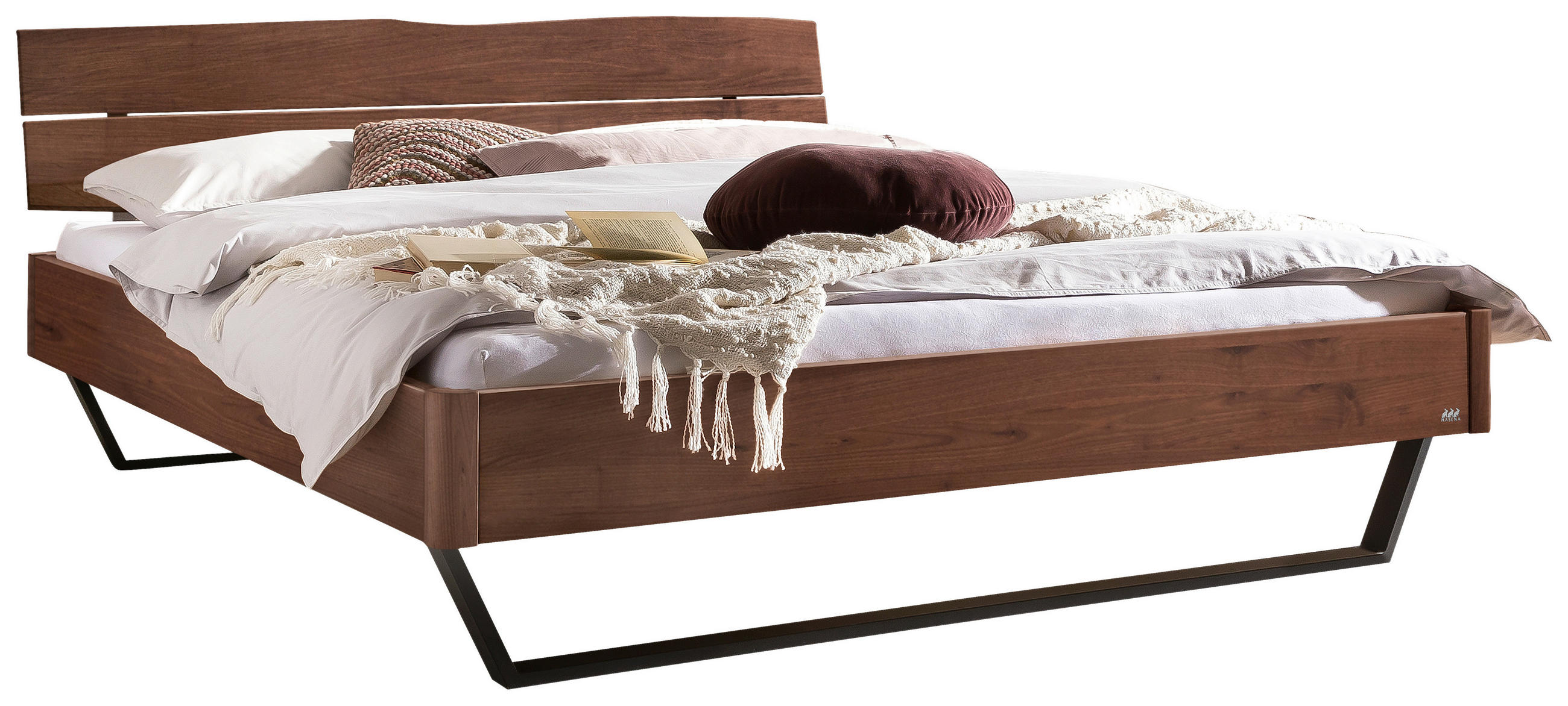 BETT 140/200 cm  in Nussbaumfarben, Schwarz  - Nussbaumfarben/Schwarz, Design, Holz/Metall (140/200cm) - Hasena