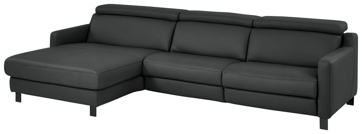 ECKSOFA in Echtleder Anthrazit  - Anthrazit/Schwarz, Design, Leder/Metall (176/291cm) - Valdera