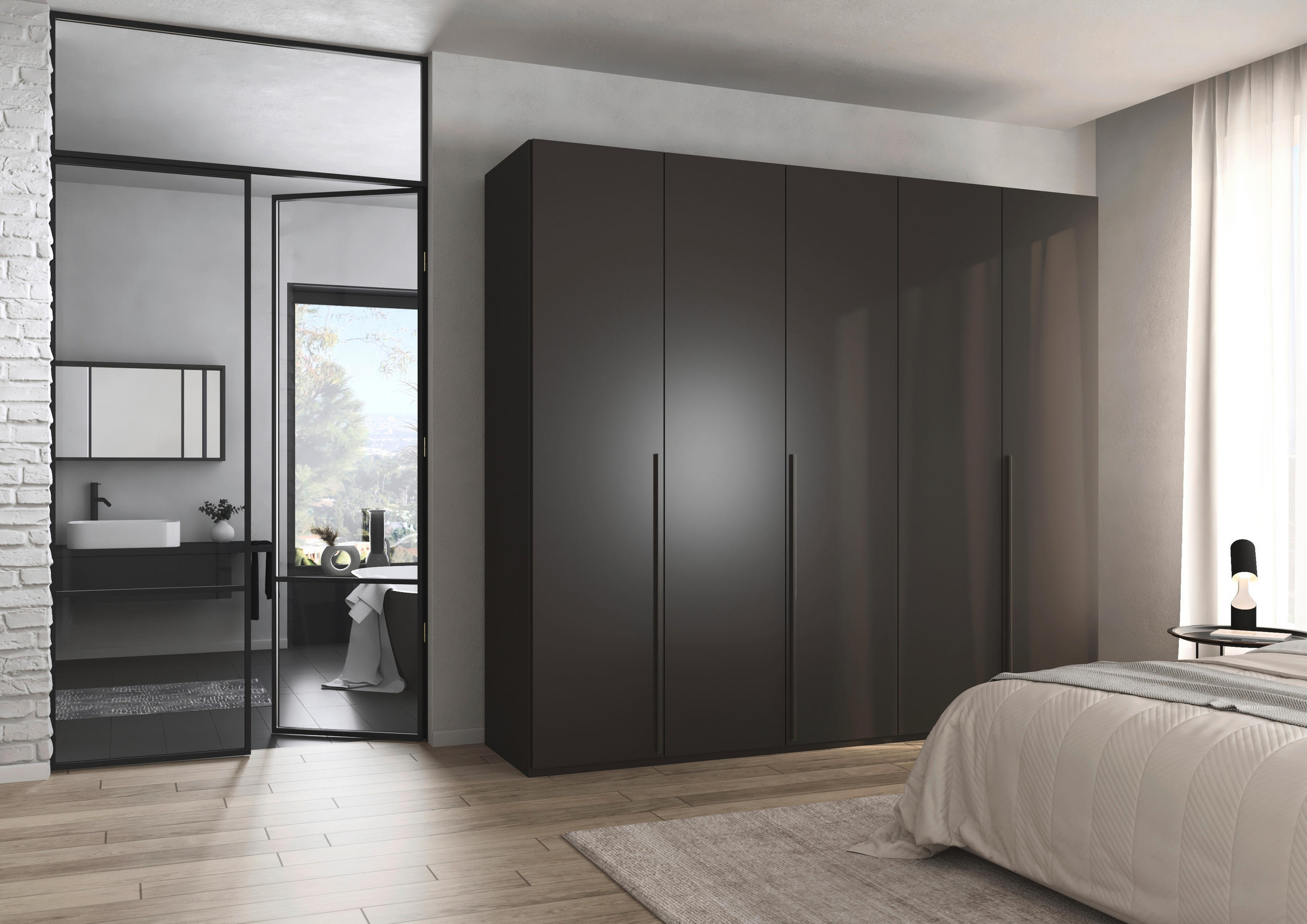 DREHTÜRENSCHRANK 251/223/60 cm 5-türig Graphitfarben  - Graphitfarben, Design, Holzwerkstoff/Metall (251/223/60cm) - home24
