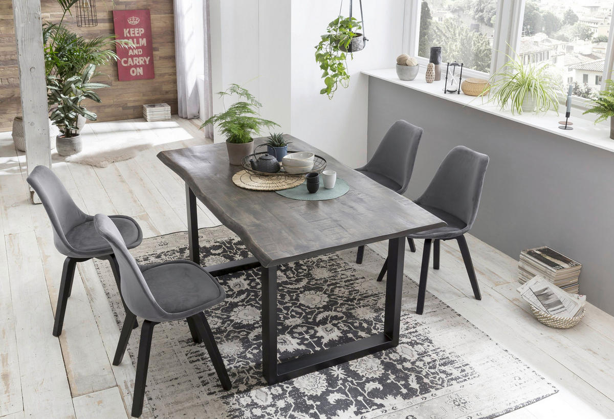 ESSTISCH 160/85/78 cm Echtholz  Holz, Metall rechteckig Grau, Schwarz  - Schwarz/Grau, MODERN, Holz/Metall (160/85/78cm) - MID.YOU