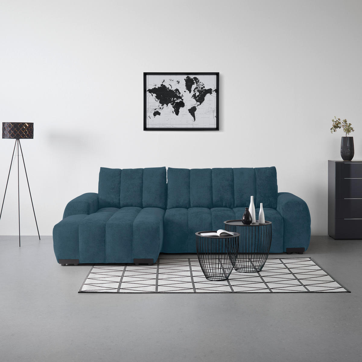 ECKSOFA Flachgewebe Petrol  - Schwarz Hochglanz/Petrol, Modern, Textil/Metall (166/93/273cm) - MID.YOU
