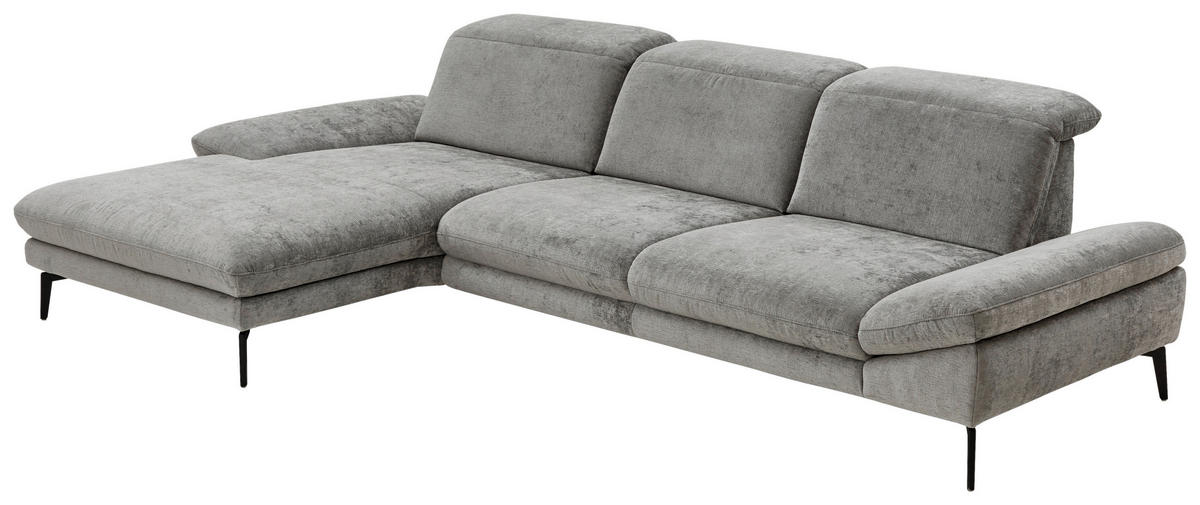 ECKSOFA in Chenille Grau  - Schwarz/Grau, Design, Textil/Metall (188/319cm) - Beldomo System