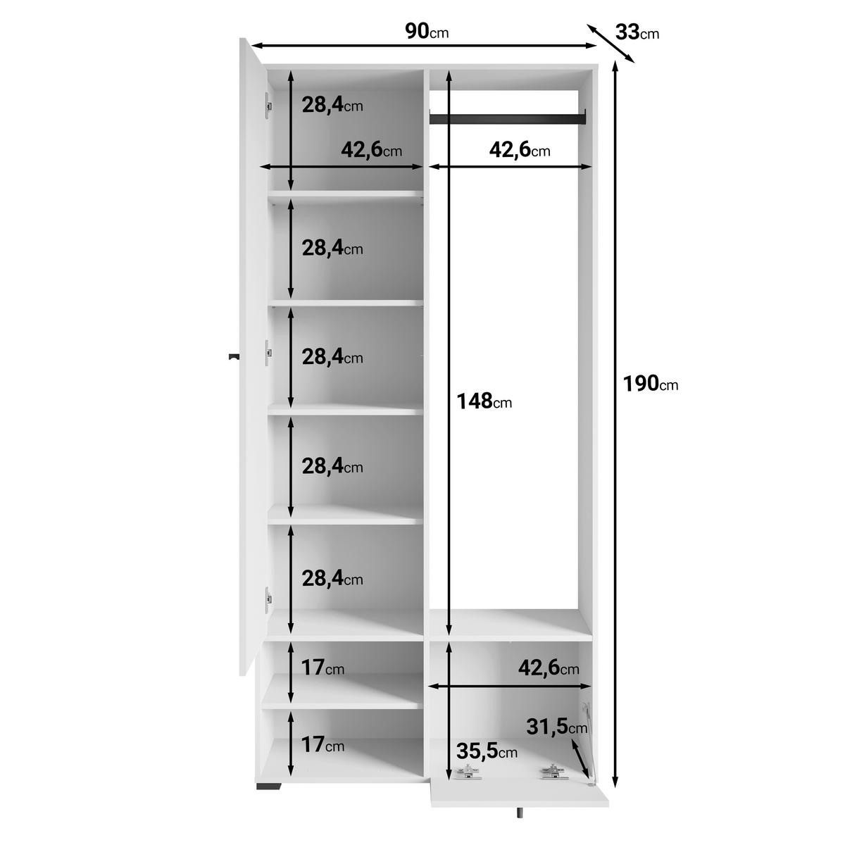 GARDEROBE  in  - Schwarz/Eiche Artisan, Trend, Holzwerkstoff (90/190/33cm)