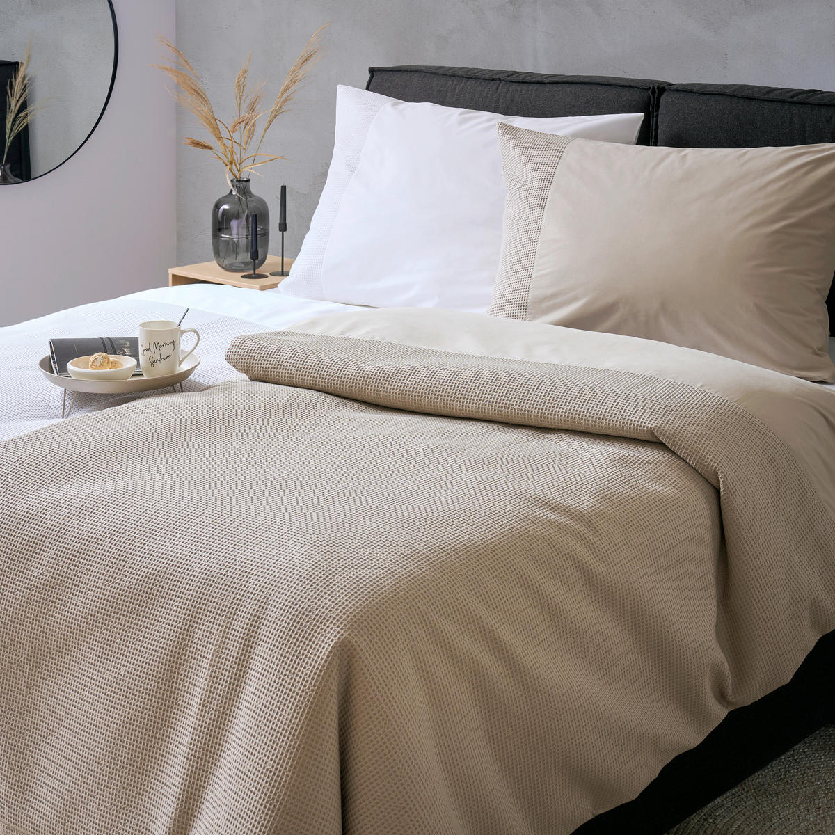 POSTELJINA 140/200 cm vafel tkanina bela  - bela, Konvencionalno, tekstil (140/200cm)