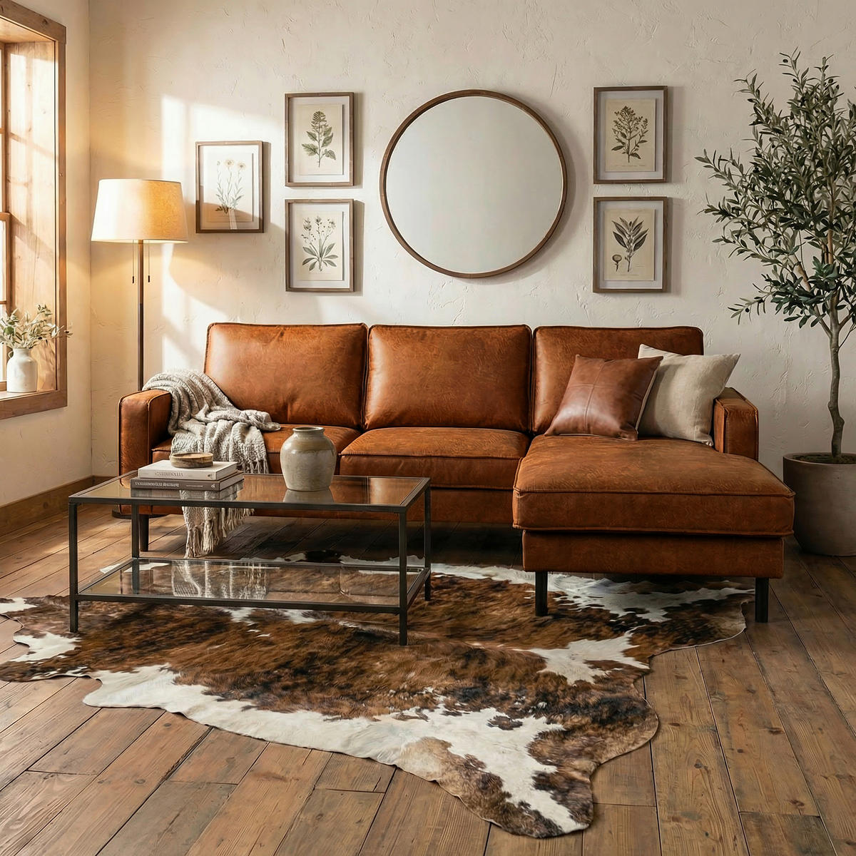 ECKSOFA Cognac Echtleder Lederlook Bettkasten, Schlaffunktion, Rücken echt  - Cognac/Schwarz, Design, Leder/Textil (166/238cm) - Livetastic