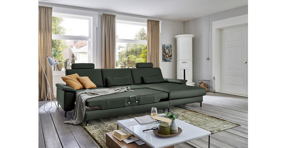 ECKSOFA in Echtleder Dunkelgrün 334/176 cm - Dunkelgrün/Schwarz, Design, Leder/Metall (334/176cm) - Dieter Knoll
