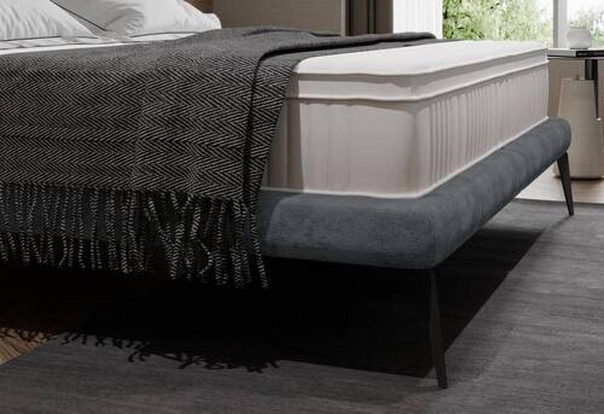 Polsterbett inkl. Matratze gepolstertes Kopfteil, Topper, Matratze 180/200 cm  in Blau, Grau  - Blau/Creme, MODERN, Textil/Metall (180/200cm) - Livetastic