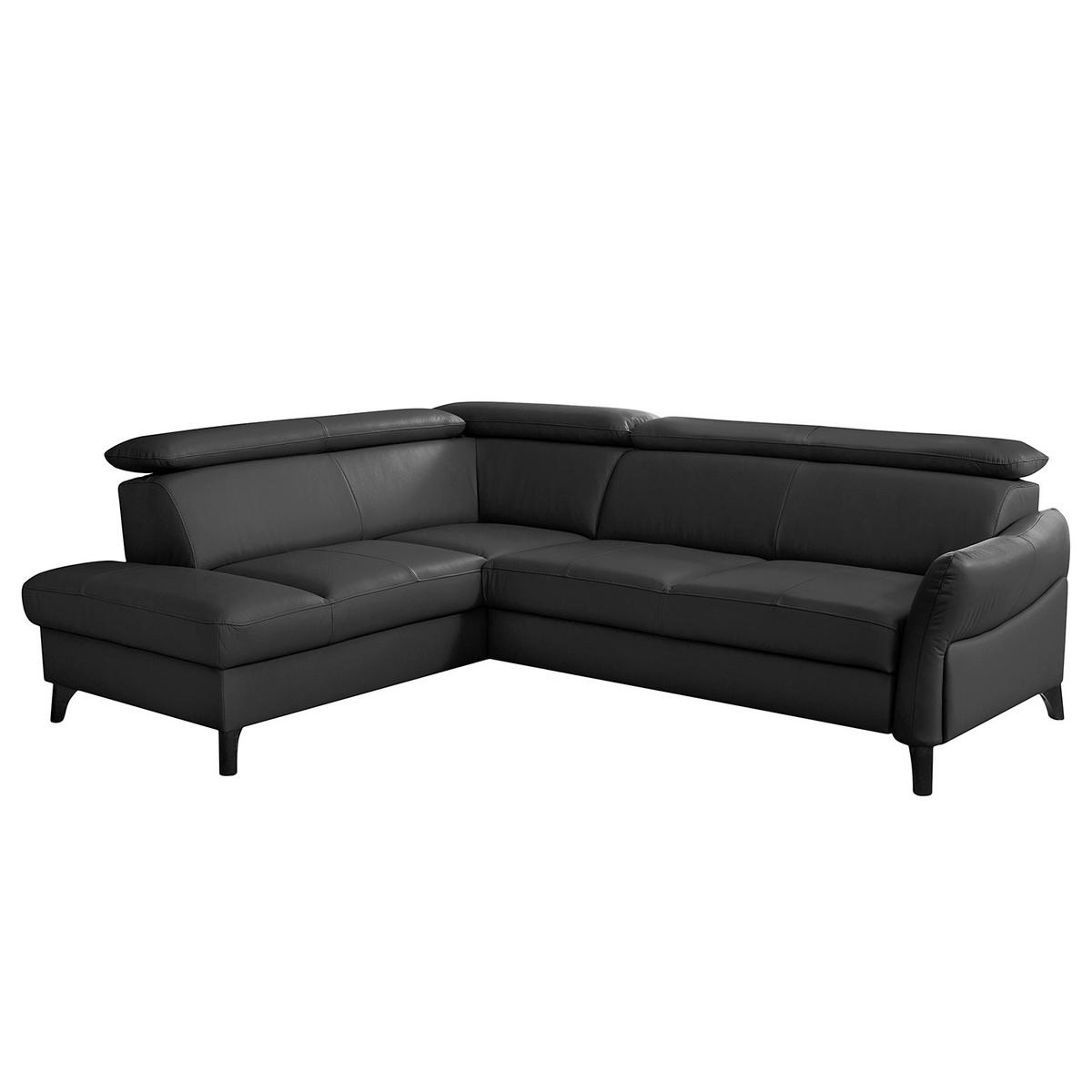 ECKSOFA Schwarz Echtleder Lederlook  - Schwarz, Design, Leder/Holz (199/244cm) - Livetastic
