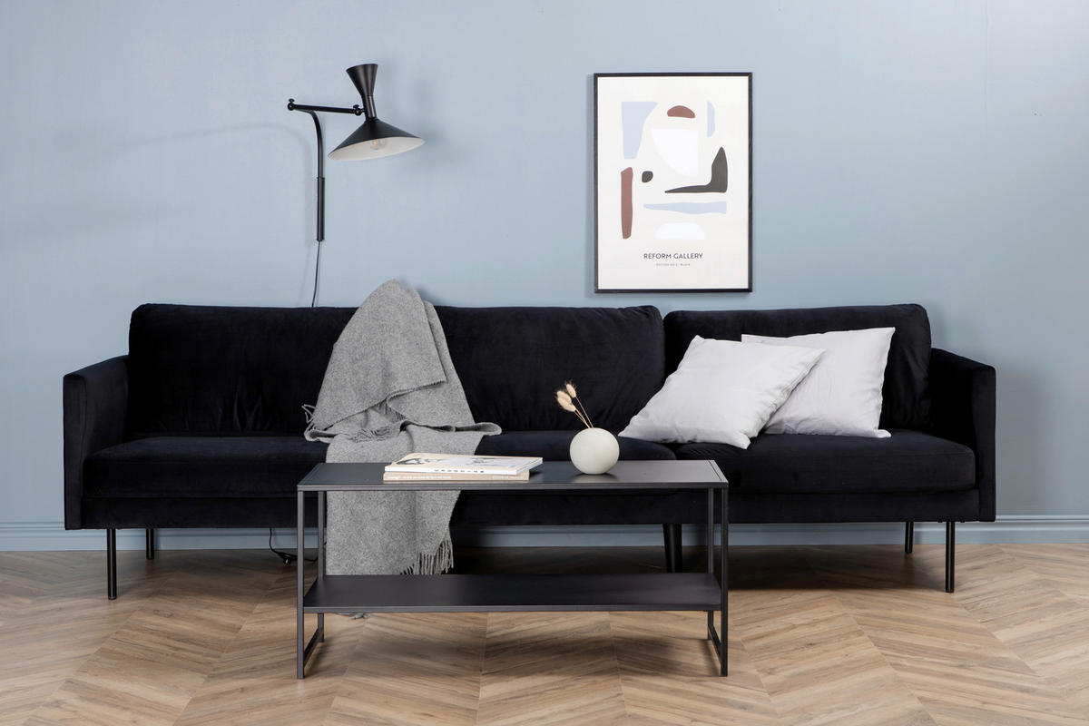 3-SITZER-SOFA in Samt Schwarz  - Schwarz, Design, Textil/Metall (260/78/80cm) - Livetastic