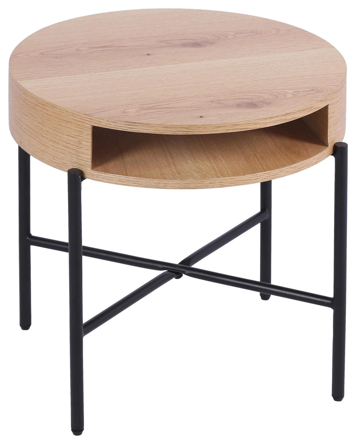 BEISTELLTISCH 54/54/48 cm Eiche furniert Schwarz, Eichefarben rund  - Eichefarben/Schwarz, Natur, Holz/Holzwerkstoff (54/54/48cm) - Stylife