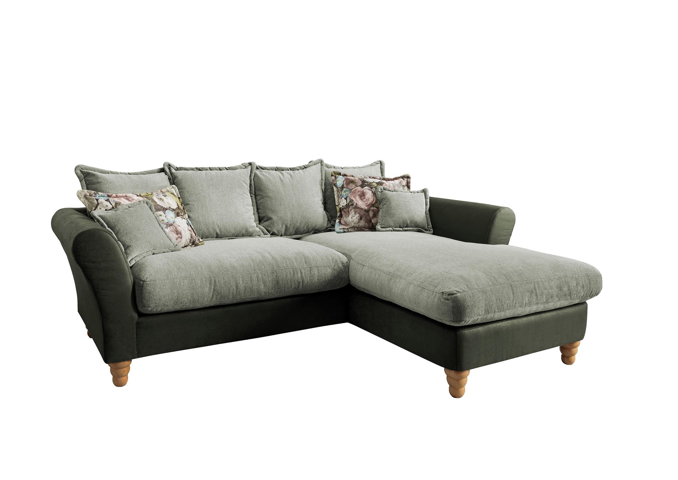 ECKSOFA Grün, Hellgrün Chenille, Mikrofaser - Wildeiche/Multicolor, MODERN, Holz/Textil (255/203cm) - Livetastic