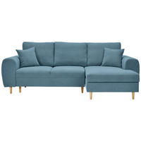 ECKSOFA in Webstoff Blau  - Blau/Naturfarben, Konventionell, Holz/Textil (250/145cm) - MID.YOU