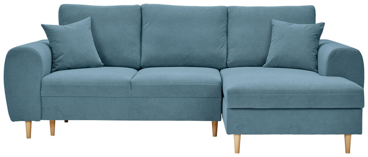 ECKSOFA in Webstoff Blau  - Blau/Naturfarben, Konventionell, Holz/Textil (250/145cm) - MID.YOU