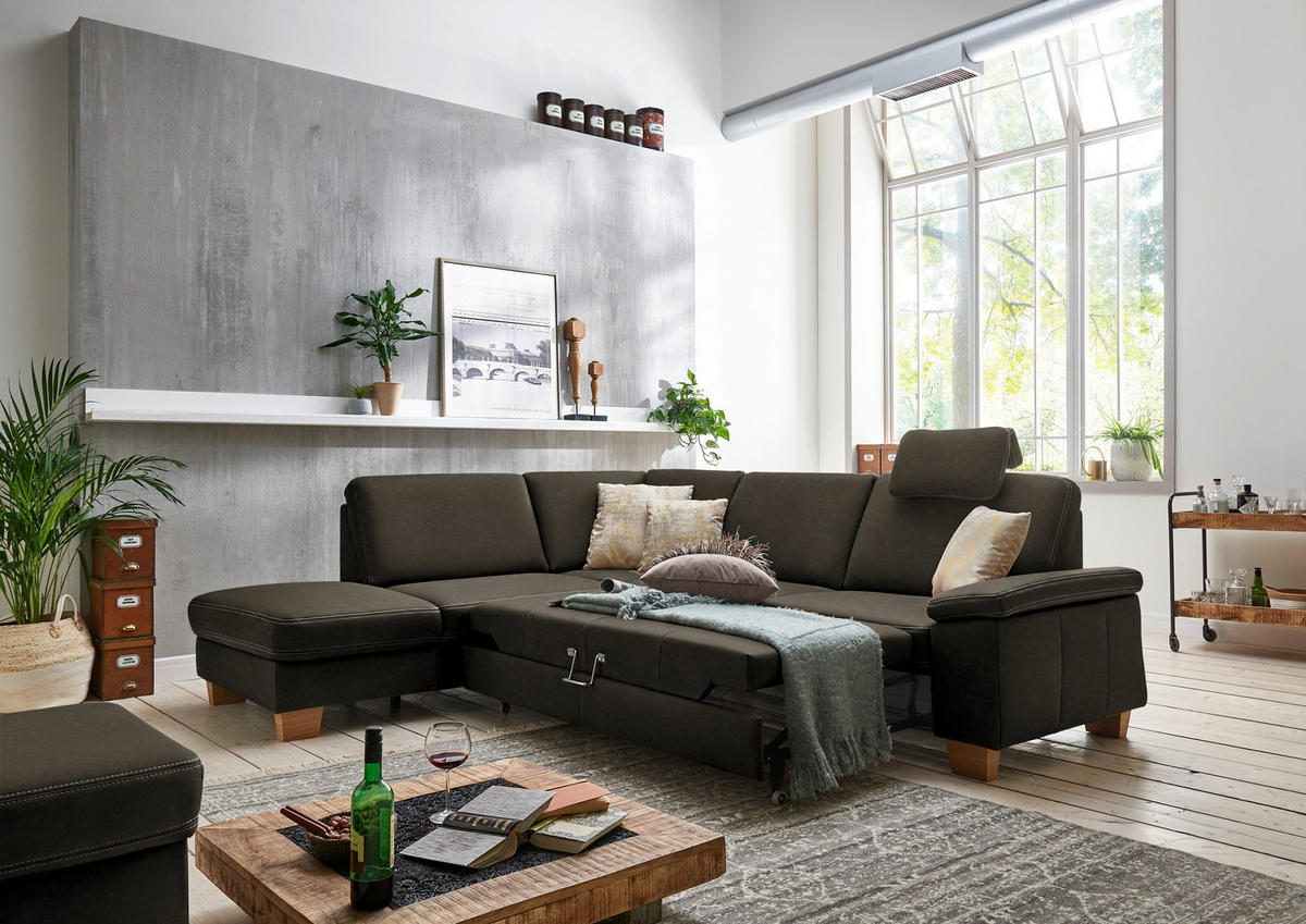 ECKSOFA  in Echtleder Olivgrün  235/274 cm  - Eichefarben/Beige, KONVENTIONELL, Leder/Holzwerkstoff (235/274cm) - Beldomo Premium